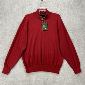 ORVIS Sweater Mens‎ Large Burgundy Marion Knit wool high neck 1/4 Zip Stretch